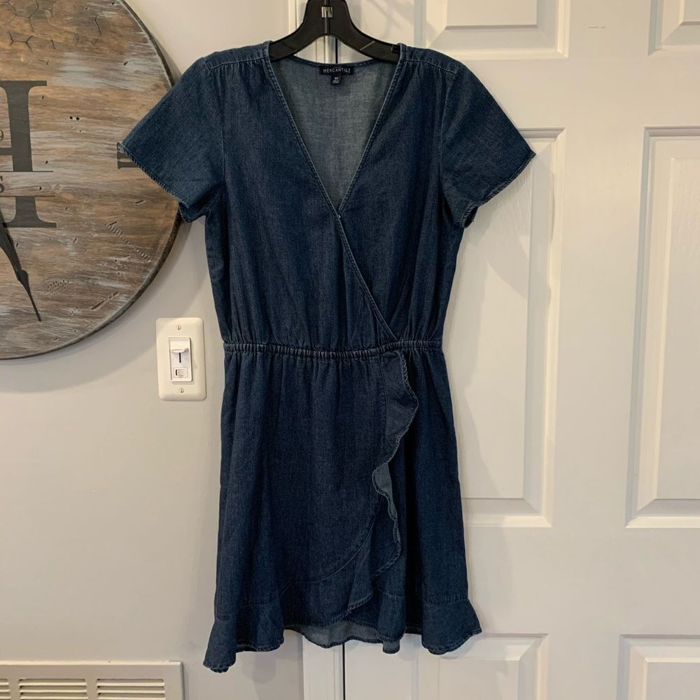 J. Crew Denim Ruffle Mini Dress sz XS - Picture 1 of 5